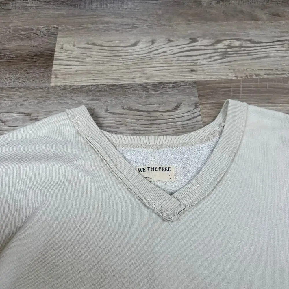Free People We The Free Cream Oversized Raw Hem Sweatshirt Coastal Boho Small
